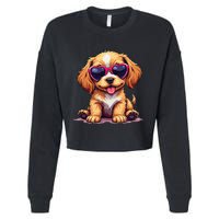 Cute Puppy Wearing Heart Sunglasses Adorable Dog Lover Cropped Pullover Crew