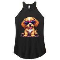 Cute Puppy Wearing Heart Sunglasses Adorable Dog Lover Women's Perfect Tri Rocker Tank