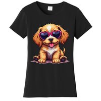 Cute Puppy Wearing Heart Sunglasses Adorable Dog Lover Women's T-Shirt