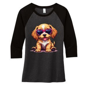 Cute Puppy Wearing Heart Sunglasses Adorable Dog Lover Women's Tri-Blend 3/4-Sleeve Raglan Shirt