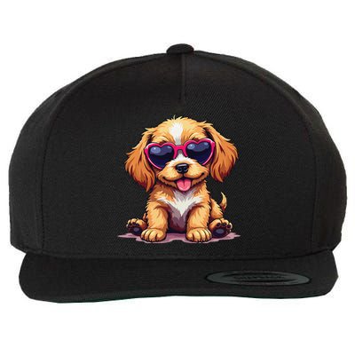 Cute Puppy Wearing Heart Sunglasses Adorable Dog Lover Wool Snapback Cap