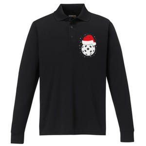 Christmas Pickleball Wearing A Santa Hat In Snow Performance Long Sleeve Polo