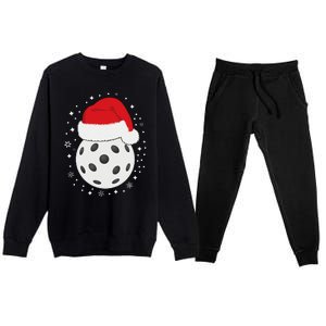 Christmas Pickleball Wearing A Santa Hat In Snow Premium Crewneck Sweatsuit Set