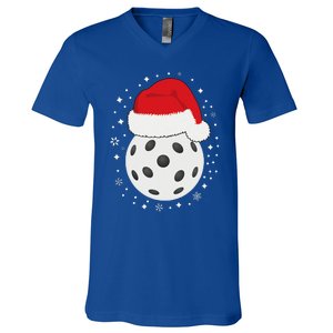 Christmas Pickleball Wearing A Santa Hat In Snow V-Neck T-Shirt