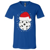 Christmas Pickleball Wearing A Santa Hat In Snow V-Neck T-Shirt