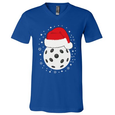 Christmas Pickleball Wearing A Santa Hat In Snow V-Neck T-Shirt