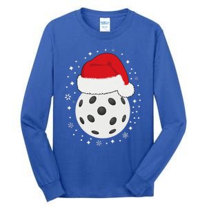 Christmas Pickleball Wearing A Santa Hat In Snow Tall Long Sleeve T-Shirt