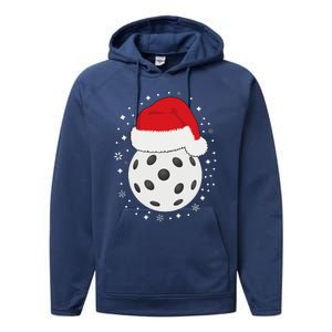 Christmas Pickleball Wearing A Santa Hat In Snow Performance Fleece Hoodie