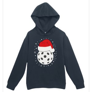 Christmas Pickleball Wearing A Santa Hat In Snow Urban Pullover Hoodie