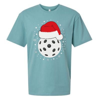 Christmas Pickleball Wearing A Santa Hat In Snow Sueded Cloud Jersey T-Shirt