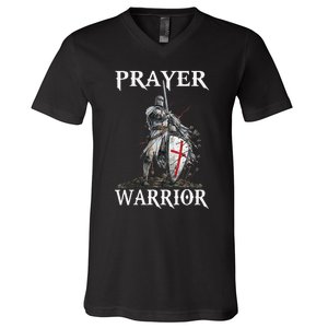 Christian Prayer Warrior Jesus Cross Religious Messages V-Neck T-Shirt