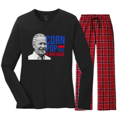 Corn Pop Was A Bad Dude Funny Joe Biden Women's Long Sleeve Flannel Pajama Set 