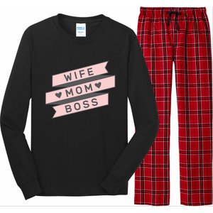 Cute Pink Wife Mom Boss Gift Mom Life Gift Long Sleeve Pajama Set