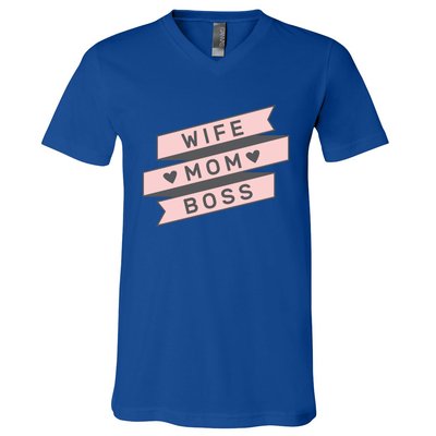 Cute Pink Wife Mom Boss Gift Mom Life Gift V-Neck T-Shirt