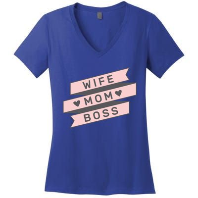 Cute Pink Wife Mom Boss Gift Mom Life Gift Women's V-Neck T-Shirt