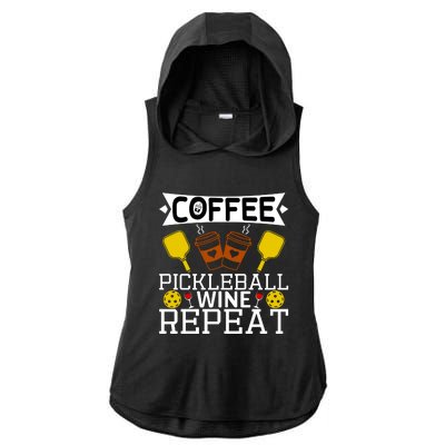 Coffee Pickleball Wine Repeat Ladies PosiCharge Tri-Blend Wicking Draft Hoodie Tank