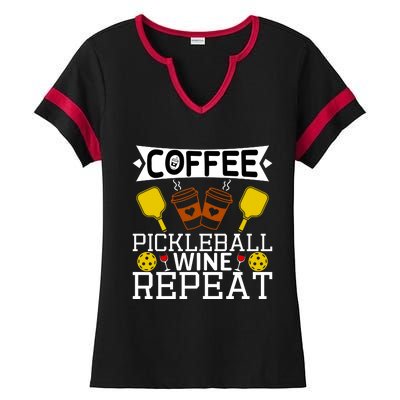 Coffee Pickleball Wine Repeat Ladies Halftime Notch Neck Tee