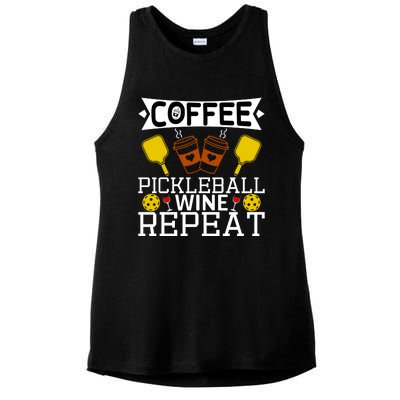 Coffee Pickleball Wine Repeat Ladies PosiCharge Tri-Blend Wicking Tank