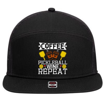 Coffee Pickleball Wine Repeat 7 Panel Mesh Trucker Snapback Hat