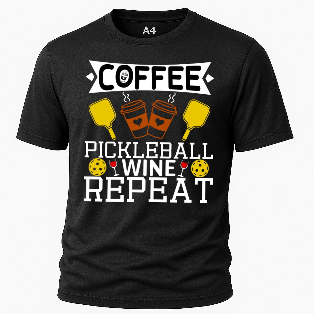 Coffee Pickleball Wine Repeat Cooling Performance Crew T-Shirt