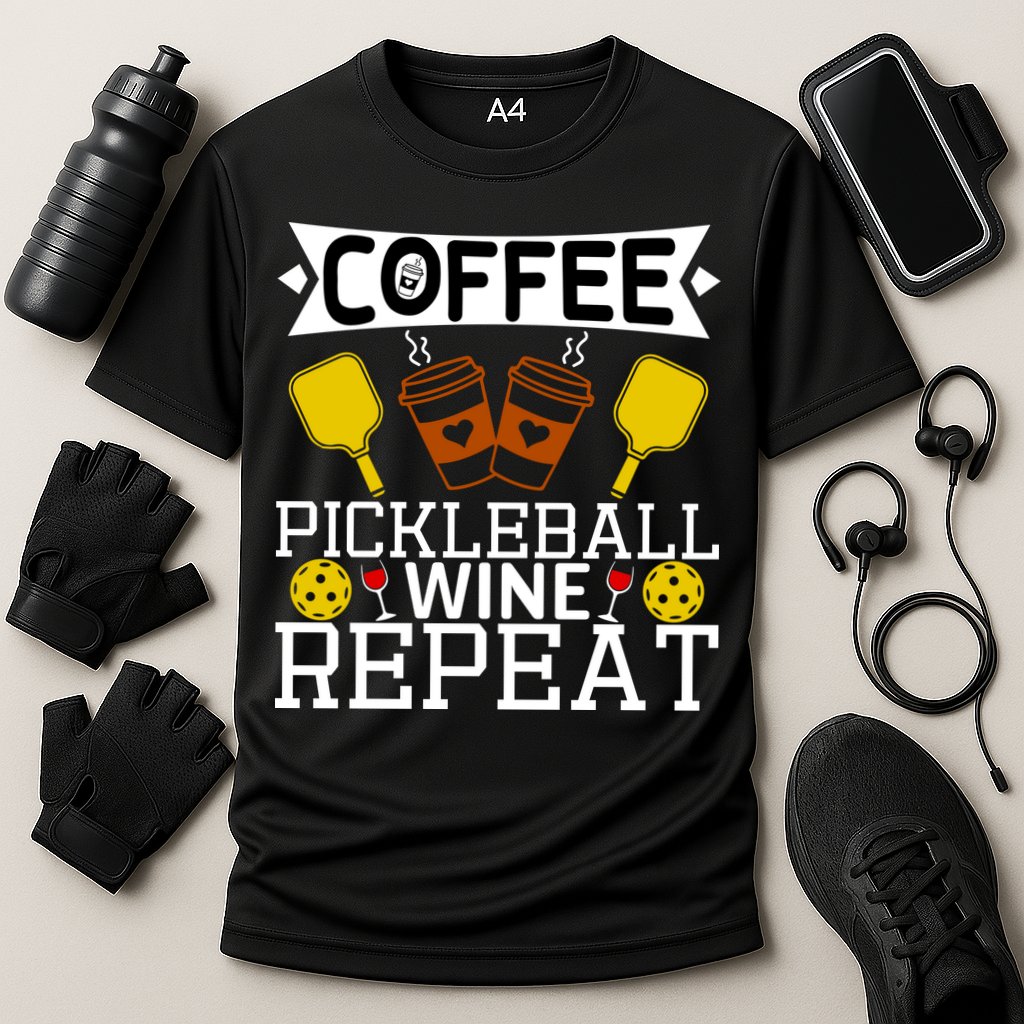 Coffee Pickleball Wine Repeat Cooling Performance Crew T-Shirt