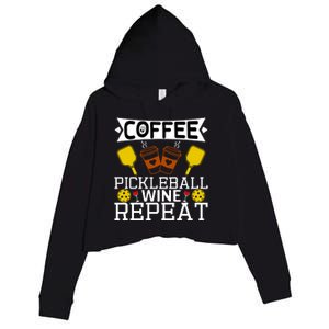 Coffee Pickleball Wine Repeat Crop Fleece Hoodie