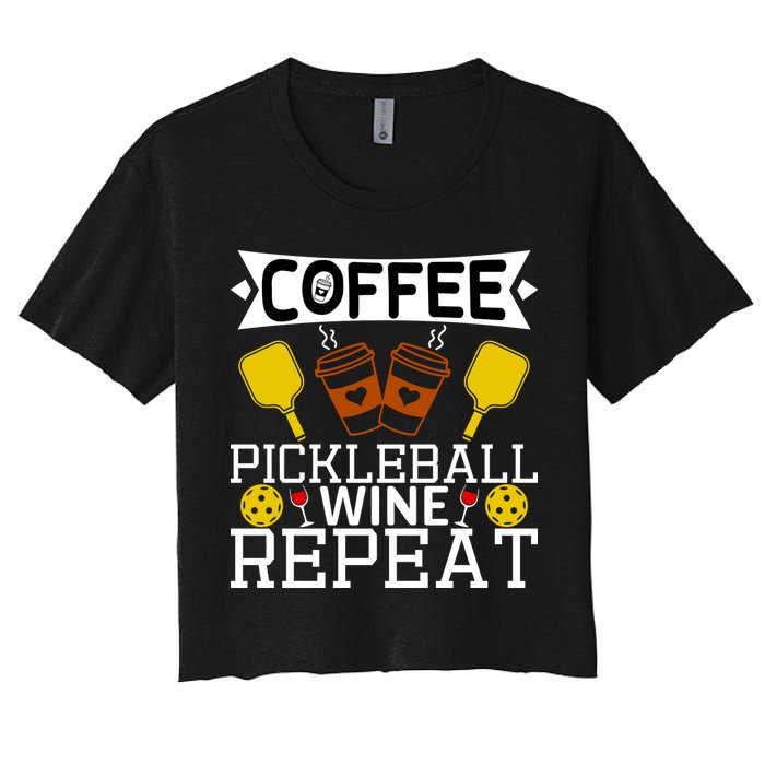 Coffee Pickleball Wine Repeat Women's Crop Top Tee
