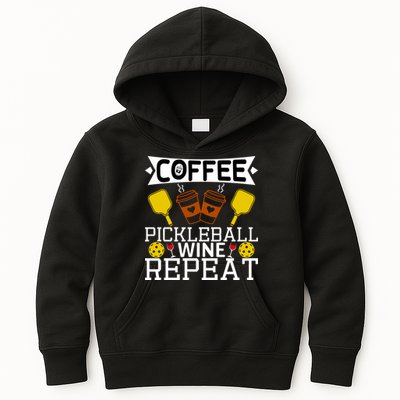 Coffee Pickleball Wine Repeat Kids Hoodie