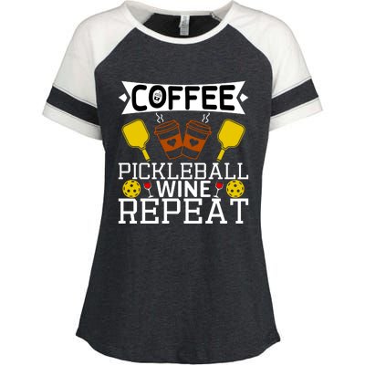 Coffee Pickleball Wine Repeat Enza Ladies Jersey Colorblock Tee