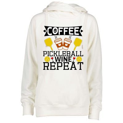 Coffee Pickleball Wine Repeat Womens Funnel Neck Pullover Hood