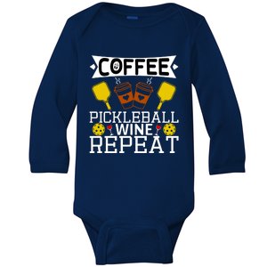 Coffee Pickleball Wine Repeat Baby Long Sleeve Bodysuit