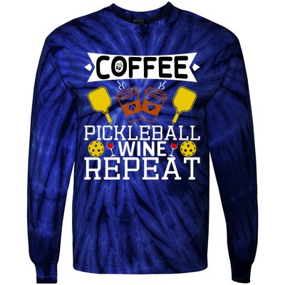 Coffee Pickleball Wine Repeat Tie-Dye Long Sleeve Shirt