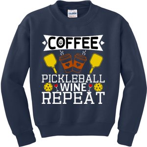 Coffee Pickleball Wine Repeat Kids Sweatshirt