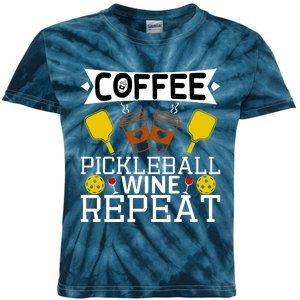 Coffee Pickleball Wine Repeat Kids Tie-Dye T-Shirt