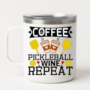 Coffee Pickleball Wine Repeat 12 oz Stainless Steel Tumbler Cup