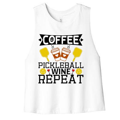 Coffee Pickleball Wine Repeat Women's Racerback Cropped Tank