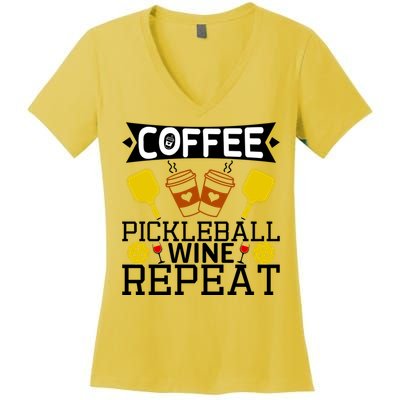 Coffee Pickleball Wine Repeat Women's V-Neck T-Shirt