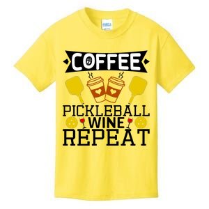 Coffee Pickleball Wine Repeat Kids T-Shirt