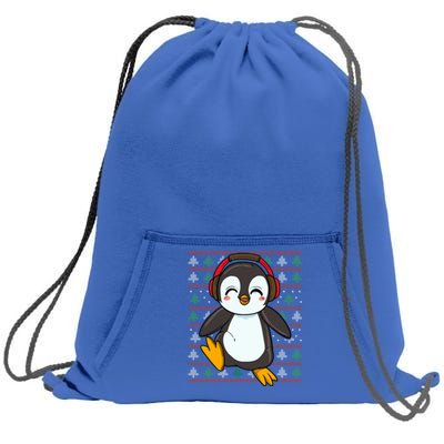 Cute Penguin With Headphones Penguin Christmas Gift Sweatshirt Cinch Pack Bag