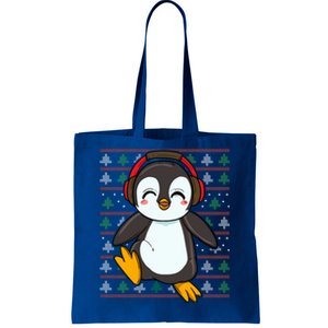 Cute Penguin With Headphones Penguin Christmas Gift Tote Bag