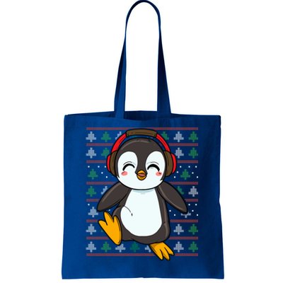 Cute Penguin With Headphones Penguin Christmas Gift Tote Bag