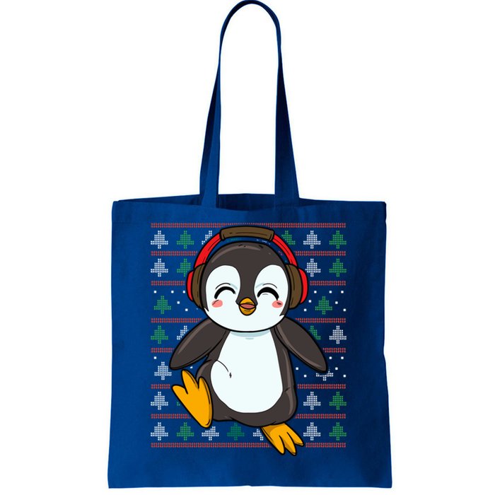 Cute Penguin With Headphones Penguin Christmas Gift Tote Bag