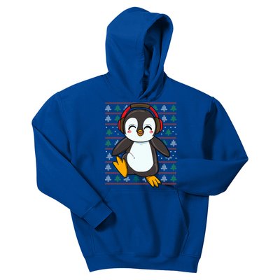 Cute Penguin With Headphones Penguin Christmas Gift Kids Hoodie