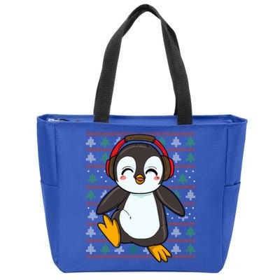 Cute Penguin With Headphones Penguin Christmas Gift Zip Tote Bag