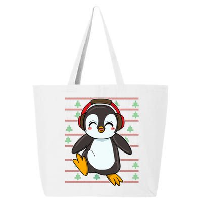 Cute Penguin With Headphones Penguin Christmas Gift 25L Jumbo Tote