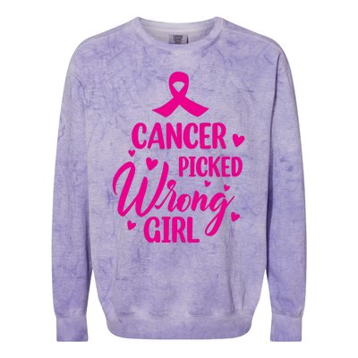 Cancer Picked Wrong Girl Breast Cancer Awareness Supporter Colorblast Crewneck Sweatshirt