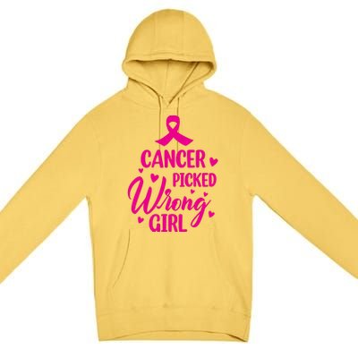 Cancer Picked Wrong Girl Breast Cancer Awareness Supporter Premium Pullover Hoodie