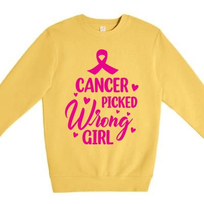 Cancer Picked Wrong Girl Breast Cancer Awareness Supporter Premium Crewneck Sweatshirt