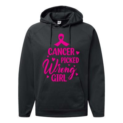 Cancer Picked Wrong Girl Breast Cancer Awareness Supporter Performance Fleece Hoodie