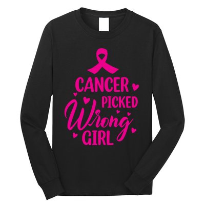 Cancer Picked Wrong Girl Breast Cancer Awareness Supporter Long Sleeve Shirt